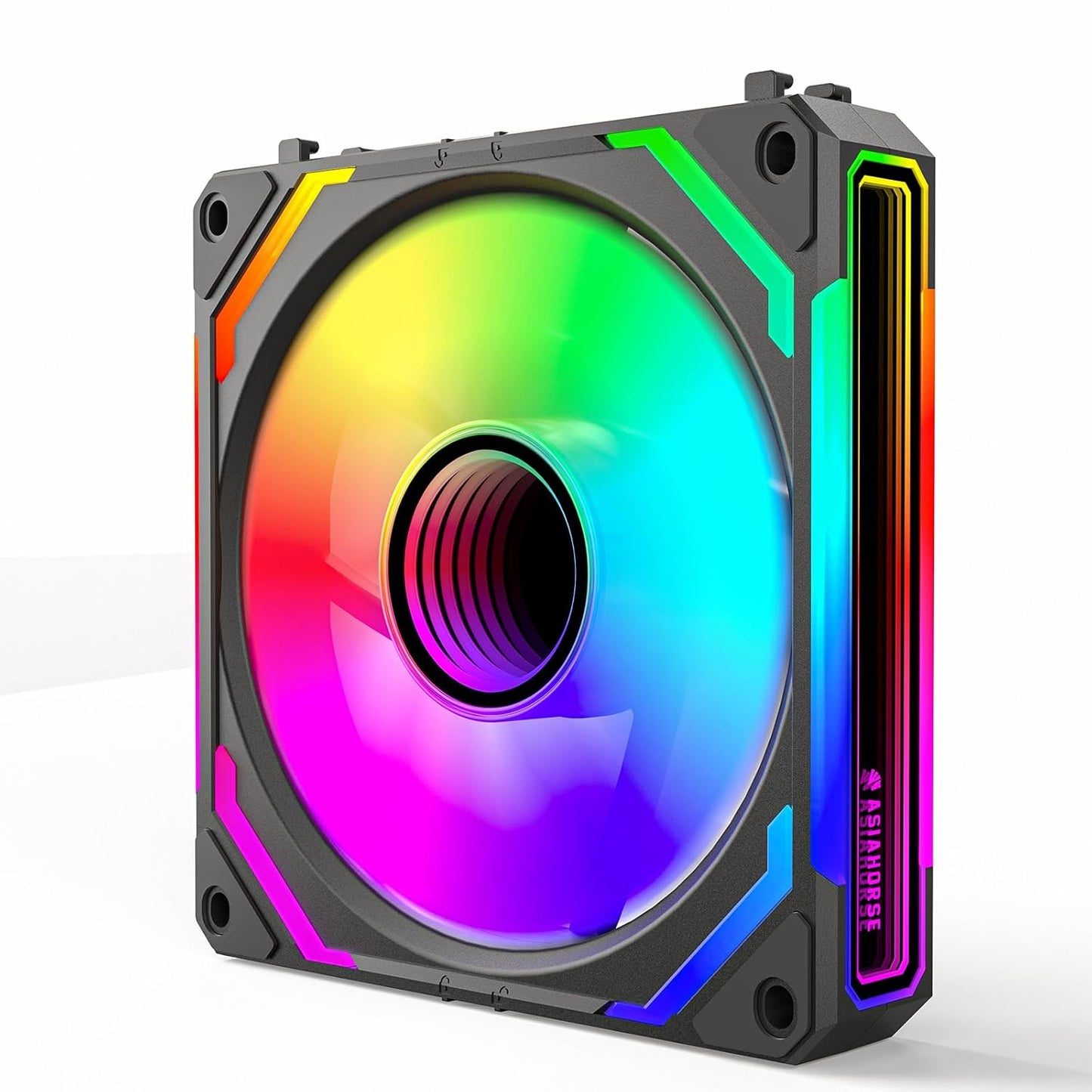AsiaHorse COSMIQ-RE-Black 120mm UNI Fan, Infinity Mirror FDB Reverse Fan with 5V 3-PIN Connector and Small Controller, Daisy Chain PWM PC RGB Fans for Cases CPU Liquid Coolers, 3Pack