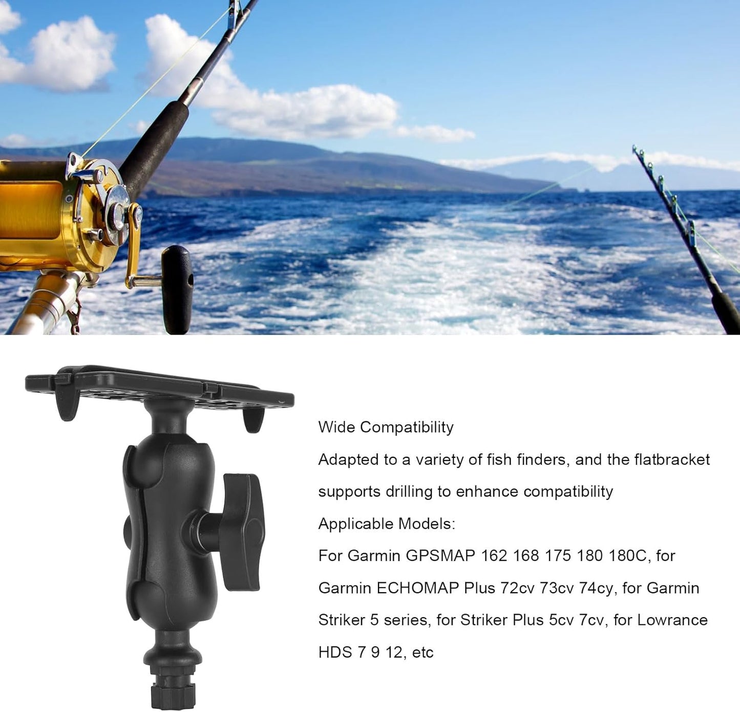 Fish Finder Mount Base,Universal 360° Rotation Fish Finder Bracket,Nylon & Silicone Rotating Ball Hex Base Holder for Marine Boat Kayak
