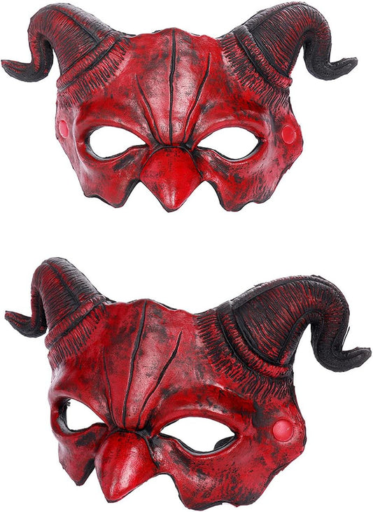 BPNHNA Demon Mask Halloween Masquerade Foam Mask Scary Red Half Face Ram Horn Devil Mask for Cosplay Costume