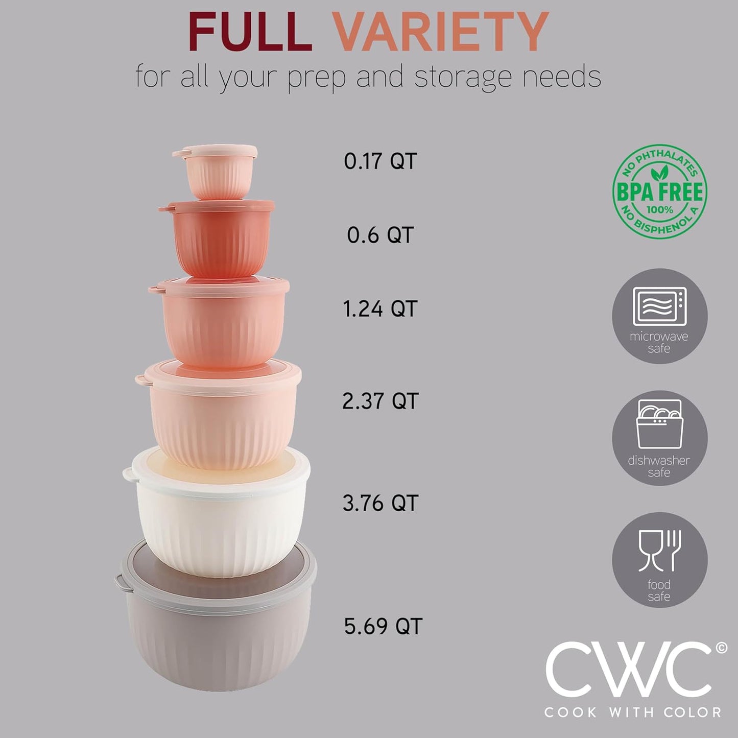 COOK WITH COLOR Prep Bowls with Lids- 8 Piece Nesting Plastic Small Mixing Bowl Set with Lids (Teal Ombre)