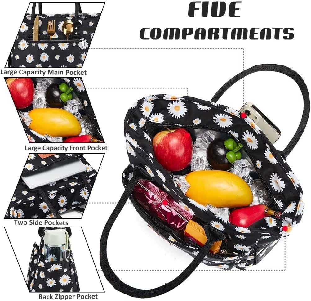 Lunch Bag for Women, Insulated Lunch Box for Work, Large Leakproof Cooler Purse with Side Pockets & Removable Shoulder Strap Women's Lunch Tote Bag for Picnic Work Beach Cute Lunch Bags (Heart)