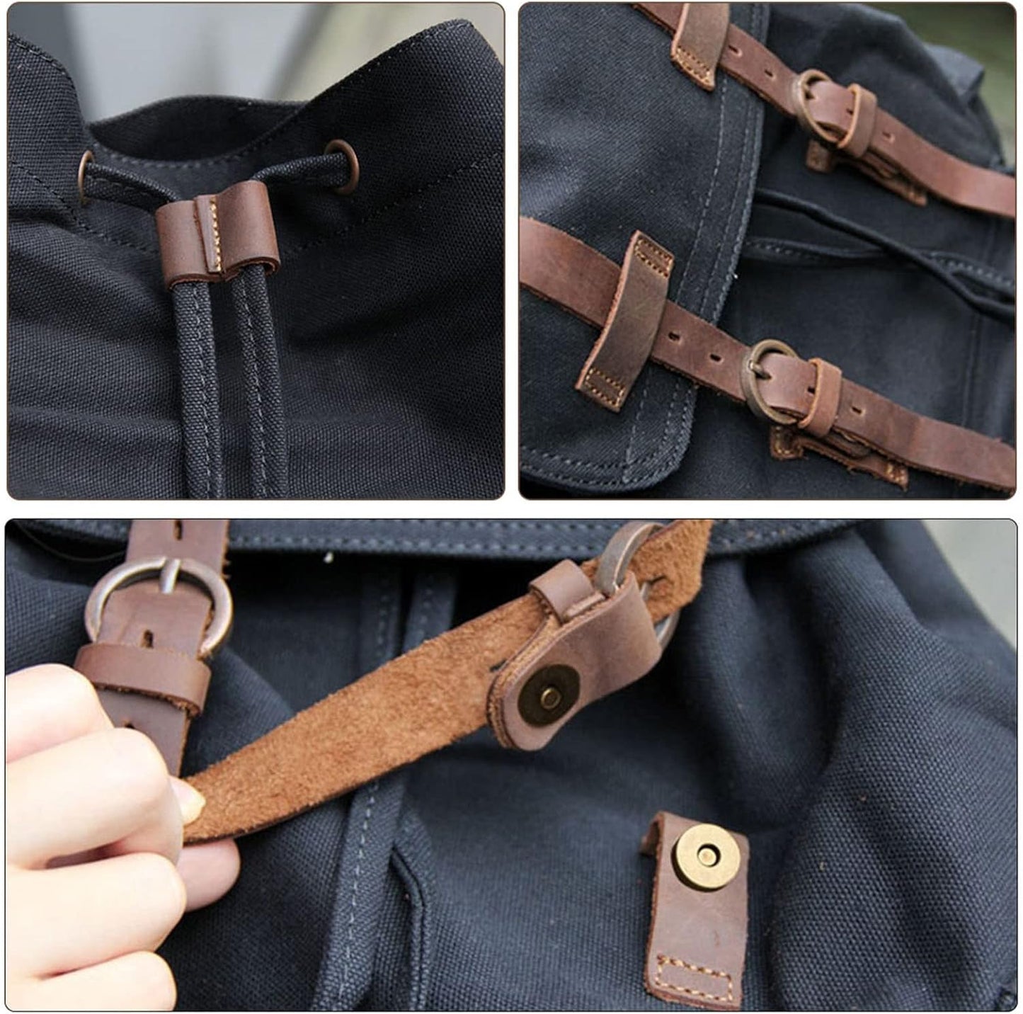 AUGUR Canvas Backpack,17 inch Laptop Backpack Vintage Canvas Leather Backpacks Casual School College Bag Pack Bookbag Hiking Travel Rucksack Daypack (L-Coffee)