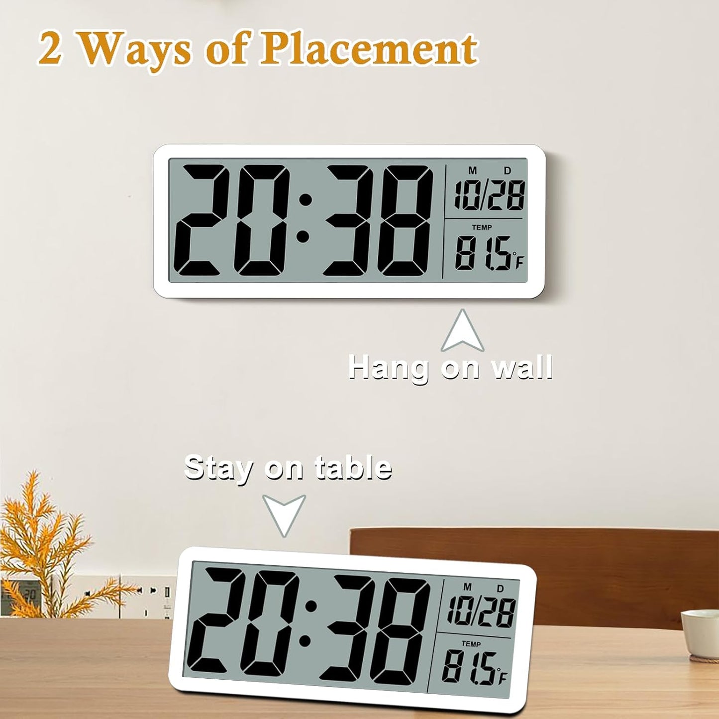 QINYUNE Digital LCD Wall Clock Easy to Set, 8.5 Inch LCD Screen with Time/Date/Temperature Display,Simple Digital Desk Clock with 12/24H for Bedroom Living Room Office
