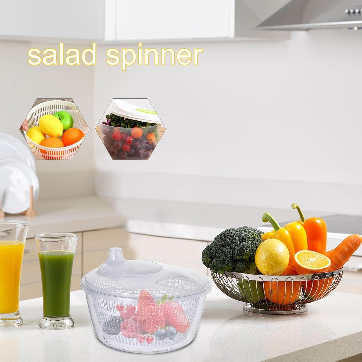 Lettuce Spinner - Fruit Washer Spinner | Lettuce Cleaner Spinner Large Salad Spinner, Fruit Washer Spinner Vegetable Dryer, Salad Spinner Lettuce Dryer Fruit Washer for Safe and Practical