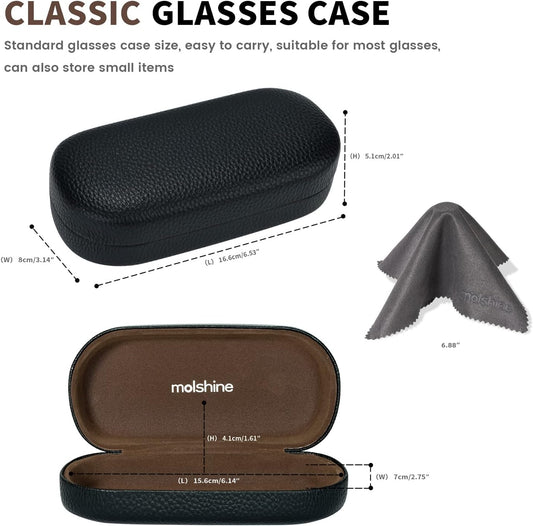 molshine Hard Shell Leather Sunglasses Case,Classic Large Glasses Case for Women Men,Sunglass Eyeglasses - PuriLite