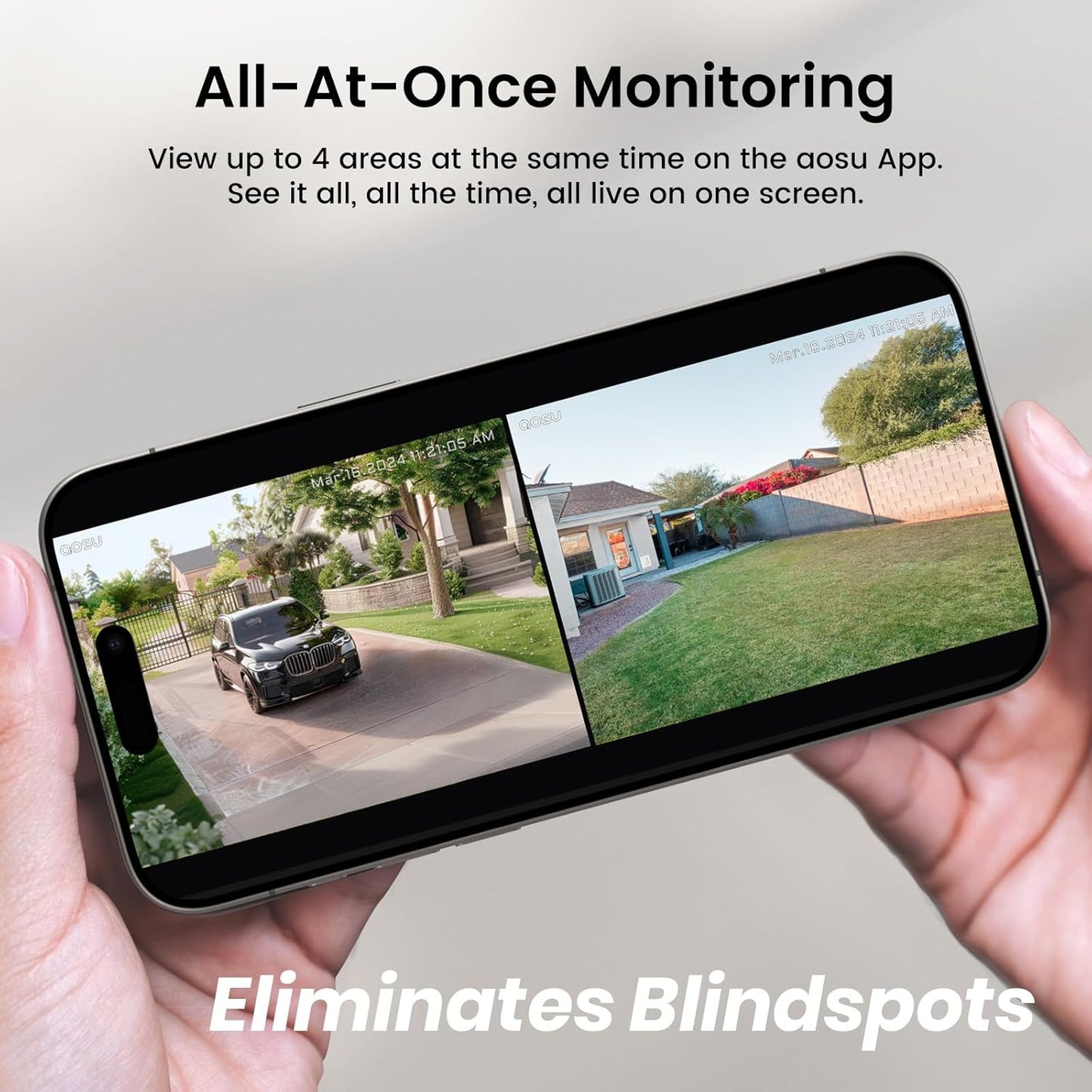AOSU 2K Solar Security Cameras Wireless Outdoor, WiFi Camera Surveillance Exterieur for Home Security System, 166° View, Color Night Vision, 2-Way Talk, 32GB Homebase Local Storage, No Monthly Fee