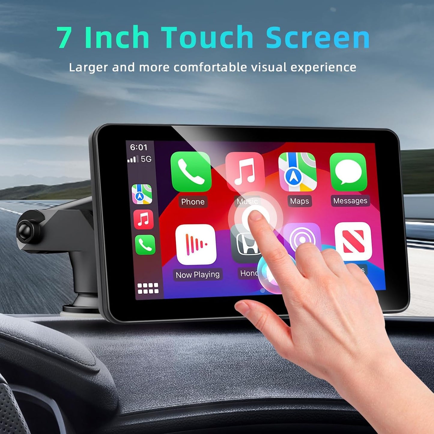 7 Inch Wireless Carplay Touchscreen for Apple Car Play and Android Auto, Apple Carplay Screen for Car with Bluetooth, FM, AUX, Voice Control, Mirror Link, GPS Navigation