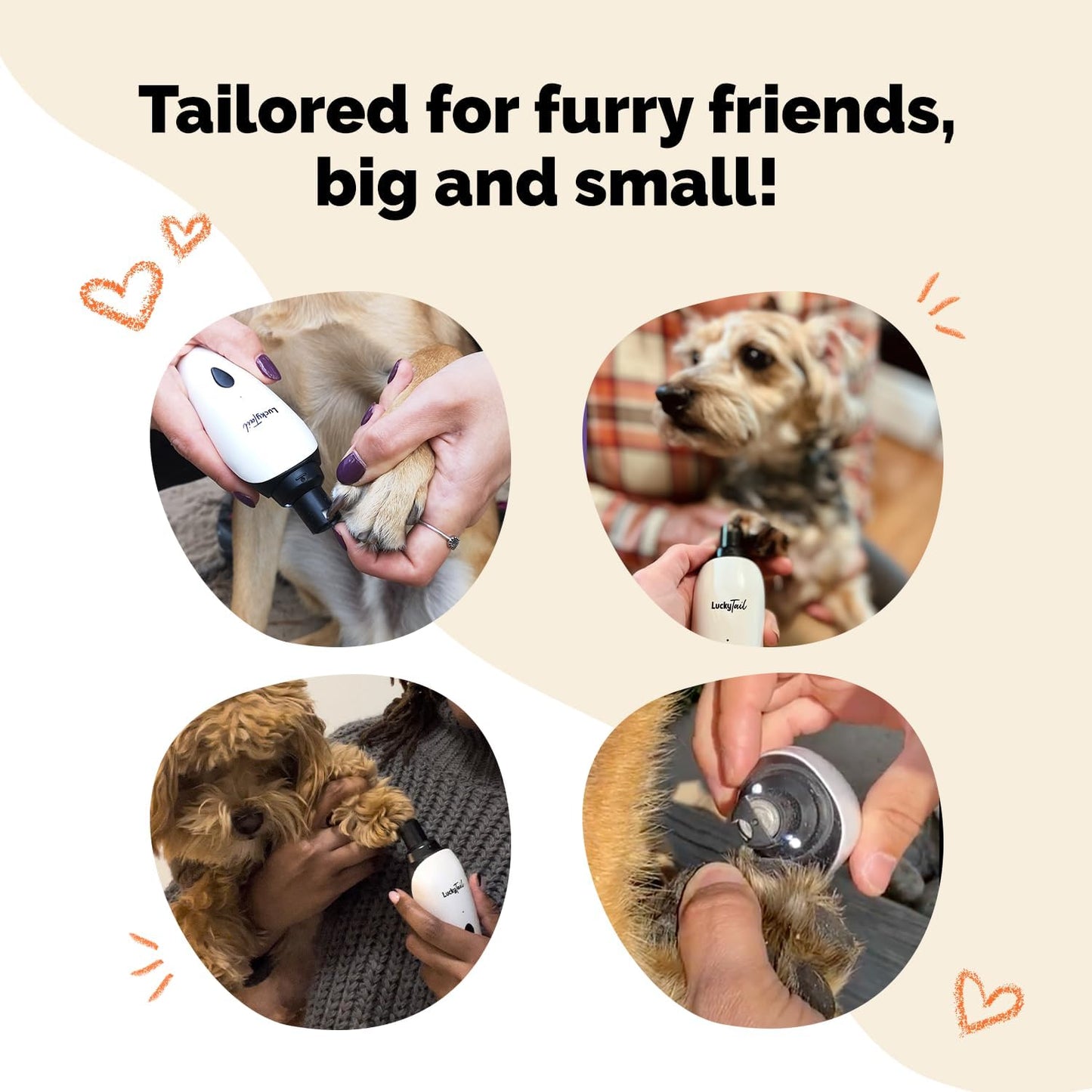 LuckyTail - Dog Nail Grinder - Small & Large Dogs - Silent Operation (30 - 50 dB) - Powerful 2-Speed Motor (8,000 & 10,000 RPM) - LED Light - Rechargeable - Pet Grooming Kit - Dog Nail Trimmers