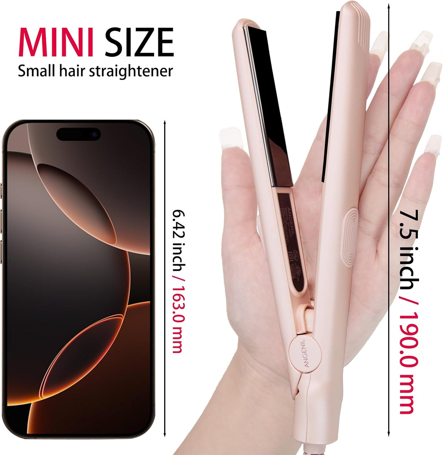 ANGENIL Pro Titanium Flat Iron Hair Straightener, Dual Voltage Straightening and Curling Iron in One, 15s Fast Heating, Negative Ion Round Pink Hair Straightener with Heat Resistant Silicone Mat Pad