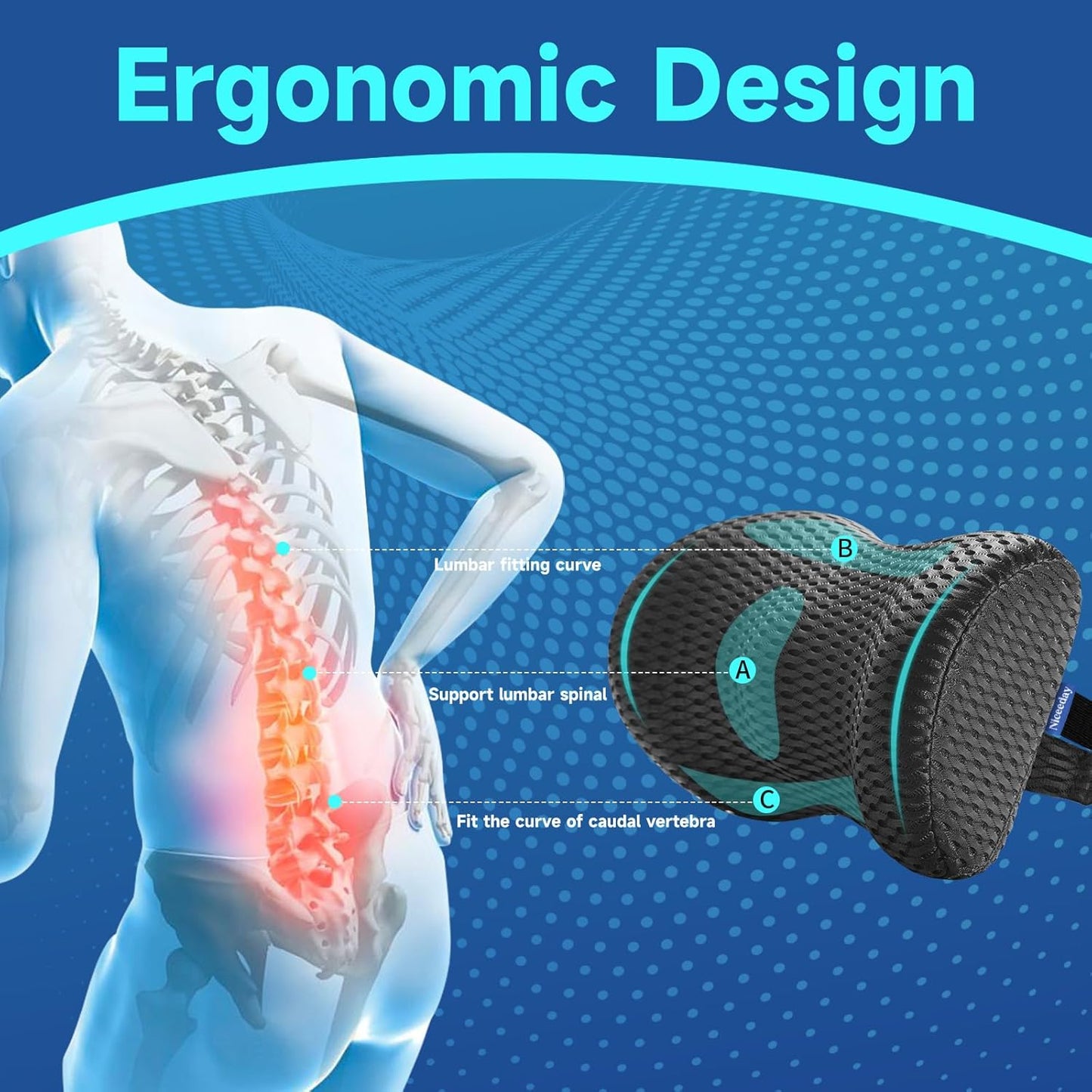 Gel Lumbar Support for Office Chair Back Support for Lower Back Pain Relief Cooling Chair Back Support Cushion Improves Posture Back Rest Memory Foam Back Support Pillow for Gaming Chair, Driving Seat