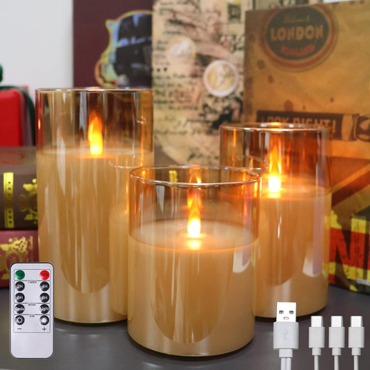 Rechargeable Flameless Candles, Rechargeable Battery Candle with Remote Control and Timer, Real Wax Warm Color for Halloween Christmas Wedding Home Birthday Party Decor 200 Hours