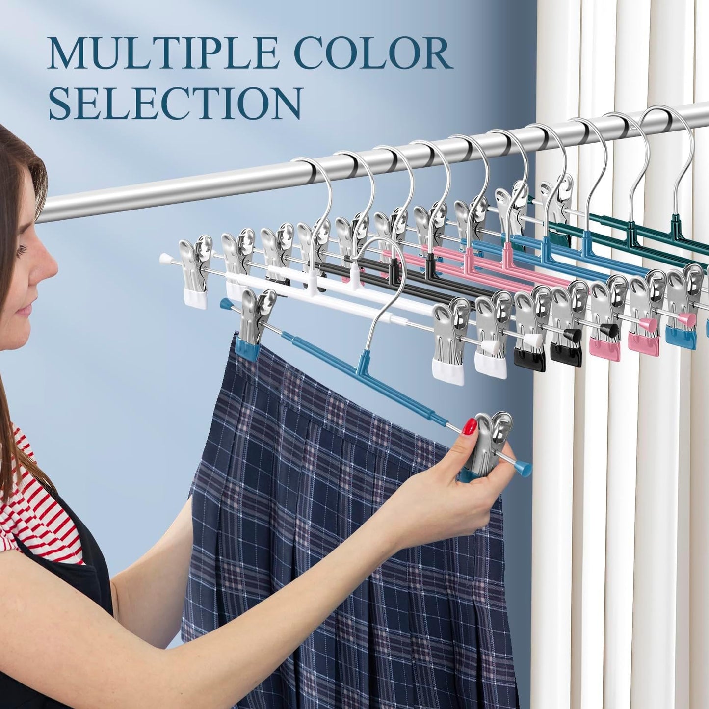 14Inch Black Pants Hangers with Clips 10 Pack Adjustable Skirt Hangers for Women Non-Slip Trousers Hanger for Jeans Clothes Hangers for Pants Heavy Duty Space Saving Shorts Hangers