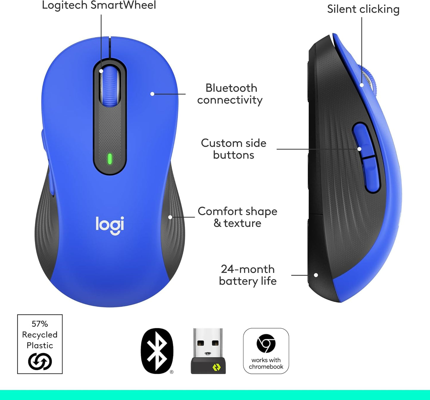 Logitech Signature M650 L Full Size Wireless Mouse - For Large Sized Hands, 2-Year Battery, Silent Clicks, Customizable Side Buttons, Bluetooth, for PC/Mac/Multi-Device/Chromebook - Black