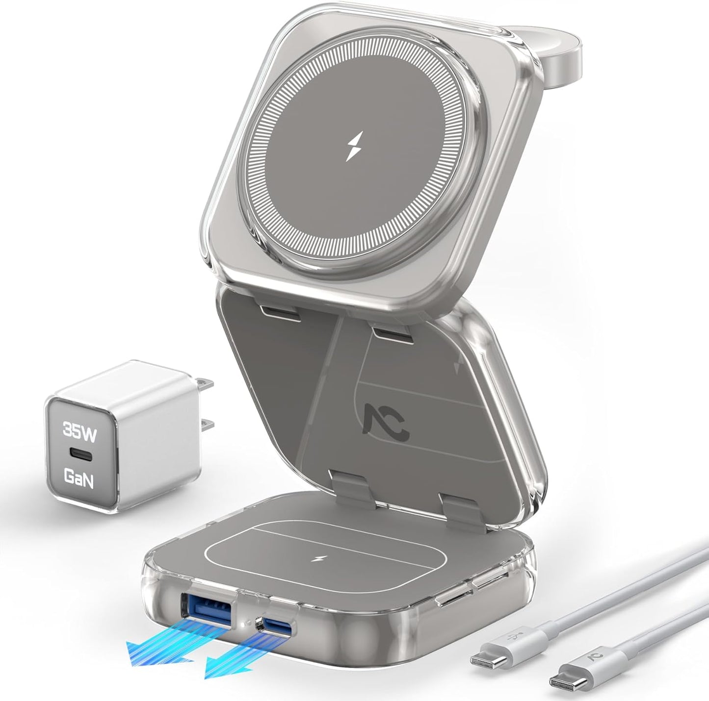 5-in-1 Wireless Charger for Magsafe, AC ISLAND Aluminum Travel Charging Station for Apple, 15W Snap Magnetic Multi Charging Stand Dock for iPhone 16/15/14/13 Apple Watch AirPods (with 35W GaN Adapter)