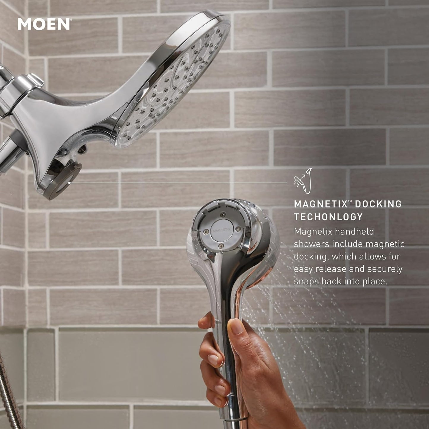 Moen 26009 Engage Magnetix 2.5 GPM Handheld/Rain Shower Head 2-in-1 Combo Featuring Magnetic Docking System, Pack of 1, Chrome