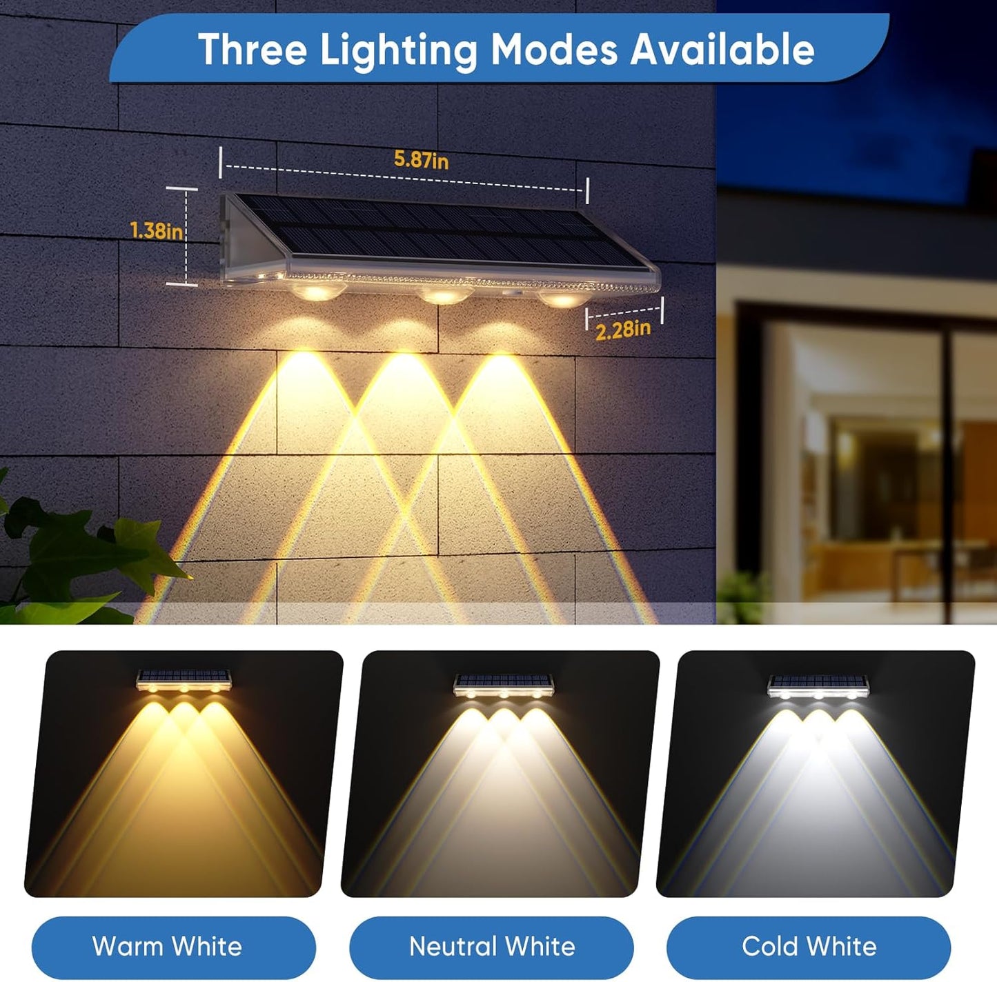 Yilaie Solar Lights Outdoor-IP67 Waterproof 3000K/4500K/6500K,High Brightness LED Solar Fence Lights,Solar Wall Light for Outside Backyard/Railing/Step/Patio/Stair Railings/Pool (4 Pack)