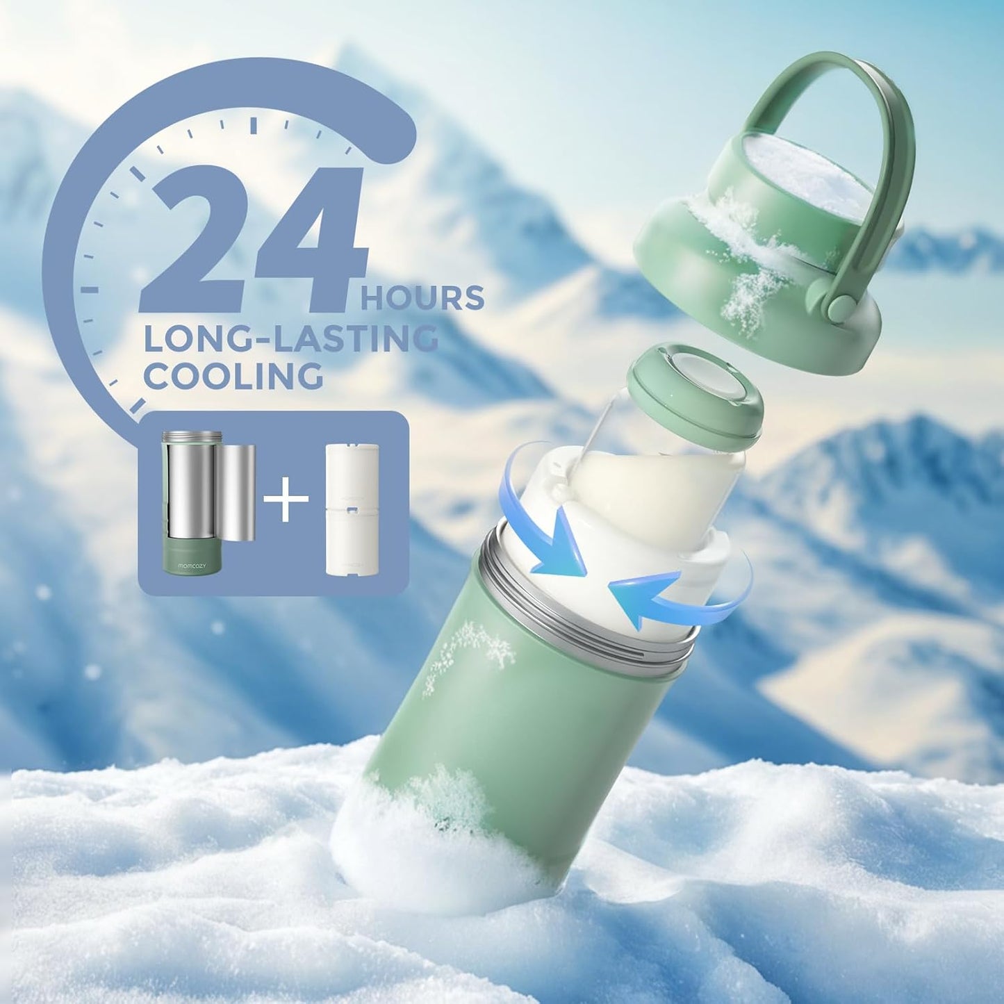 Momcozy 22oz Portable Breast Milk Cooler for Outdoor, 360°Total Cooling for 24Hours, Larger Capacity Travel Breastmilk Chiller with 2pcs Baby Bottles for Breastmilk Storage, Breastfeeding Essentials