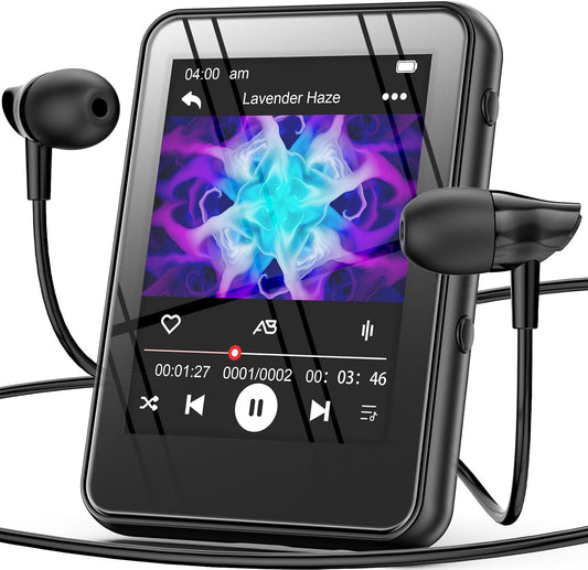 32GB MP3 Player with Bluetooth,Portable Digital Music MP3 MP4 Player for Music Lover with Voice Record FM Radio Alarm Stopwatch Built-in HD Speaker with 2.4'' Full Touch Screen and Super Light (Black) - PuriLite