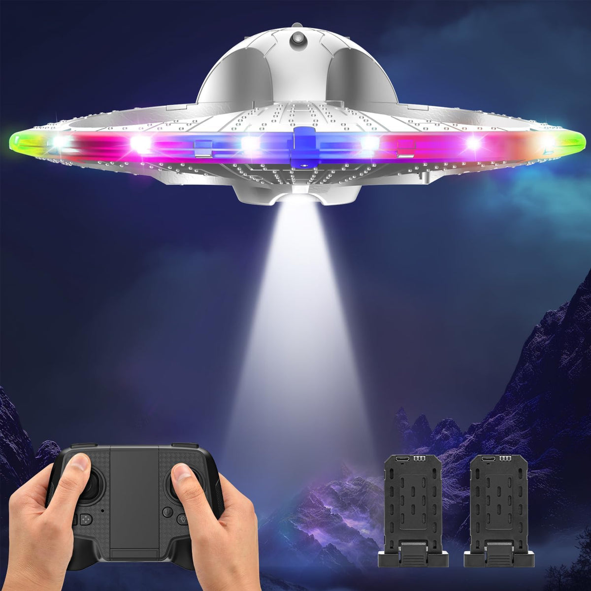 Foam RC Flying Drone for Kids with LED Lights – Remote Control Aircraft with Auto Hover, Easy Controls, 2 Rechargeable Batteries, Colorful Light-Up Toy - PuriLite