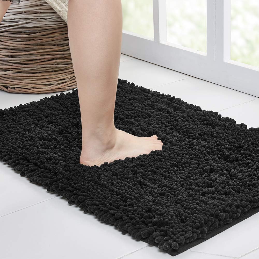 Walensee Bathroom Rug Non Slip Bath Mat (24x17 Inch Blush) Water Absorbent Super Soft Shaggy Chenille Machine Washable Dry Extra Thick Perfect Absorbant Best Small Plush Carpet for Shower Floor