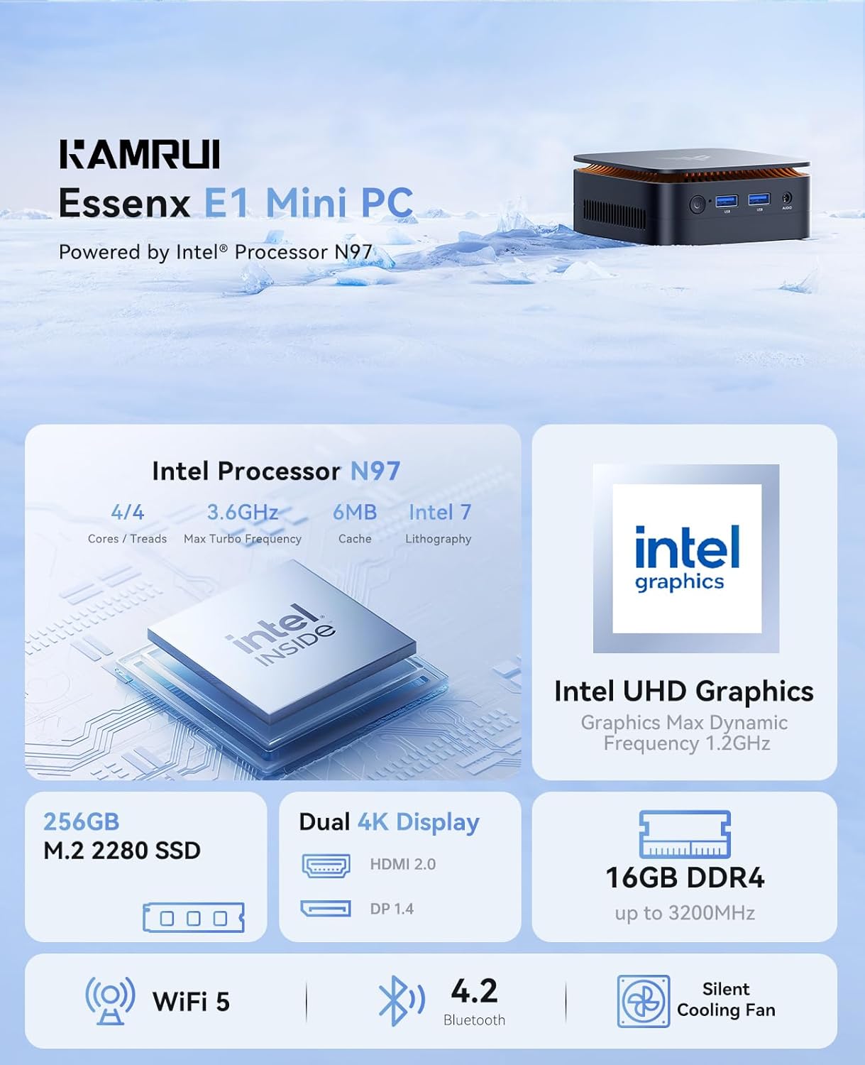 KAMRUI AK1PLUS Mini PC W-11 Pro, 12th Gen N95 Processor (up to 3.4GHz), Mini Desktop Computers with 16GB RAM 512GB M.2 2.5" SSD, Mini Computer Support Dual 4K UHD for Home Business Office