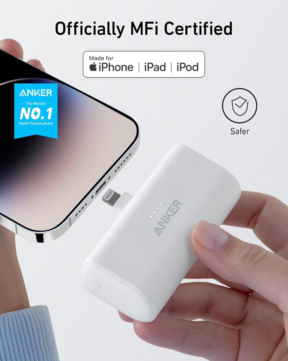 Anker Portable Charger with Built-in Lightning Connector, 5,000mAh MFi Certified 12W Portable Charger, Compatible with iPhone 14/14 Pro / 14 Plus / 14 Pro Max, iPhone 13 and 12 Series