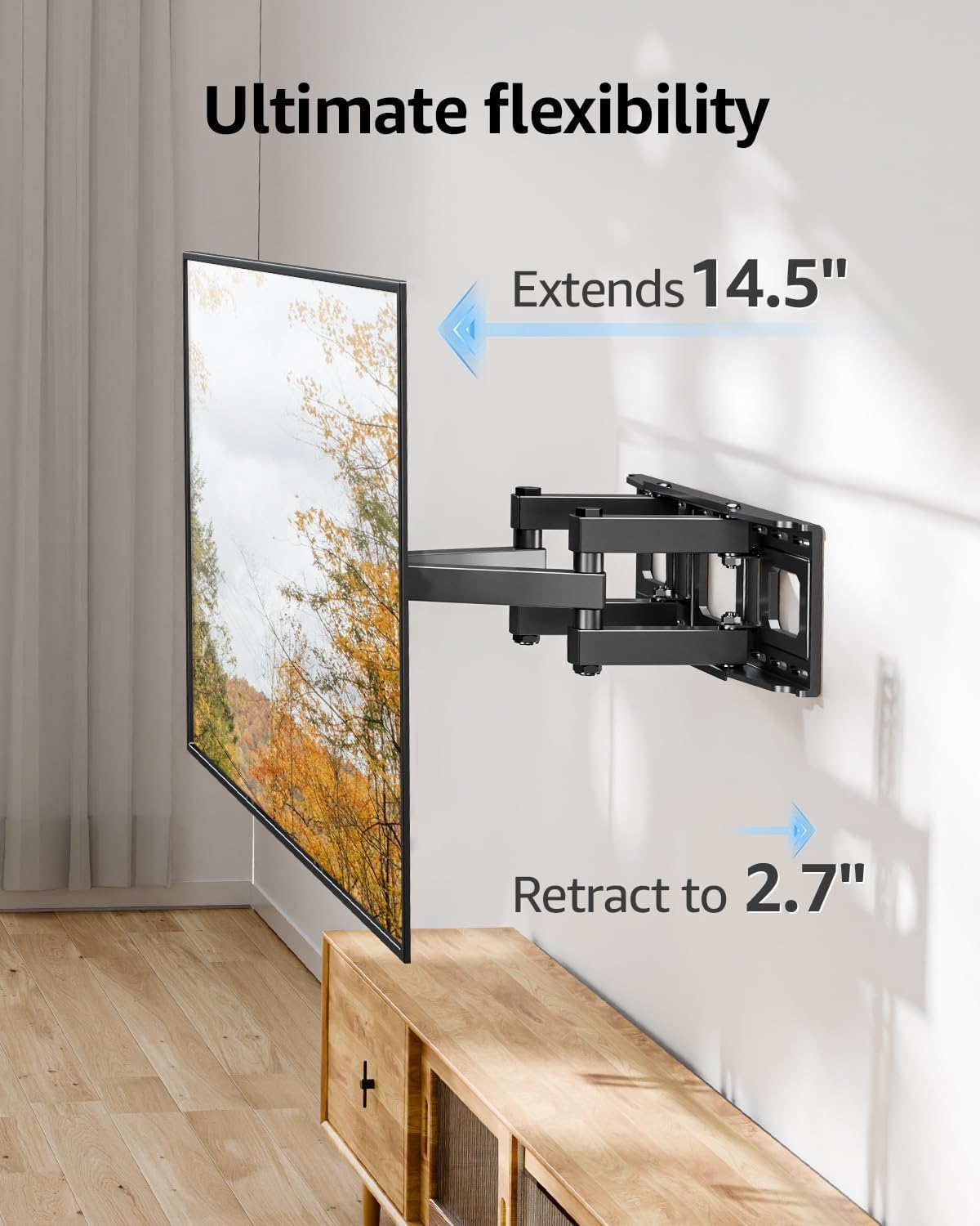MOUNTUP TV Wall Mount for 26-65 Inch Flat Curved LED LCD Screen TVs Full Motion TV Mount, Tilt Swivel Extension Wall Mount TV Bracket with Dual Articulating Arms, Max VESA 400x400mm, Holds up to 88lbs