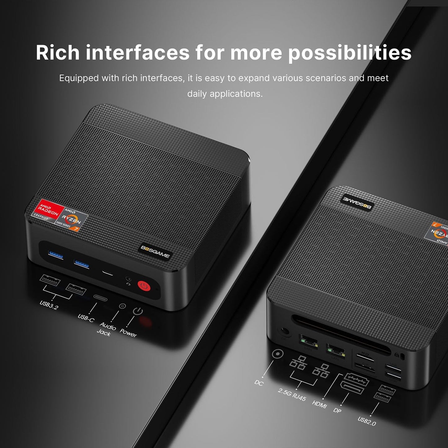 BOSGAME Mini PC P4, Desktop Computers Ryzen 7 5825U PC, Dual LAN Mini Gaming PC,16GB DDR4 RAM, 512GB NVMe SSD, 4K Triple Display, Wi-Fi 6E, Bluetooth 5.2