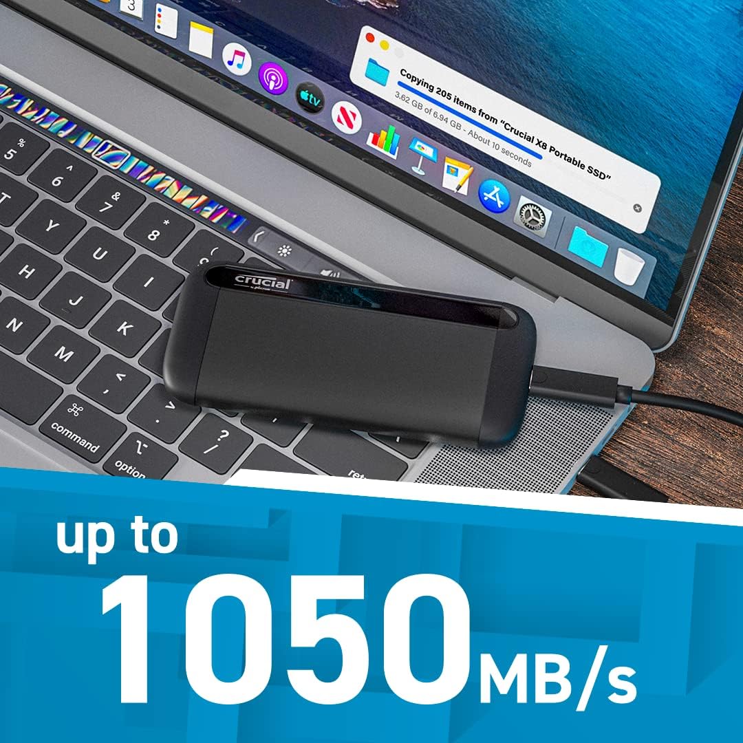 Crucial X9 4TB Portable SSD, Up to 1050MB/s, USB 3.2 USB-C, External Solid State Drive, Compatible with Windows, Mac, & Android, Reliable Storage for Games, Files, & Backups, Black - CT4000X9SSD902