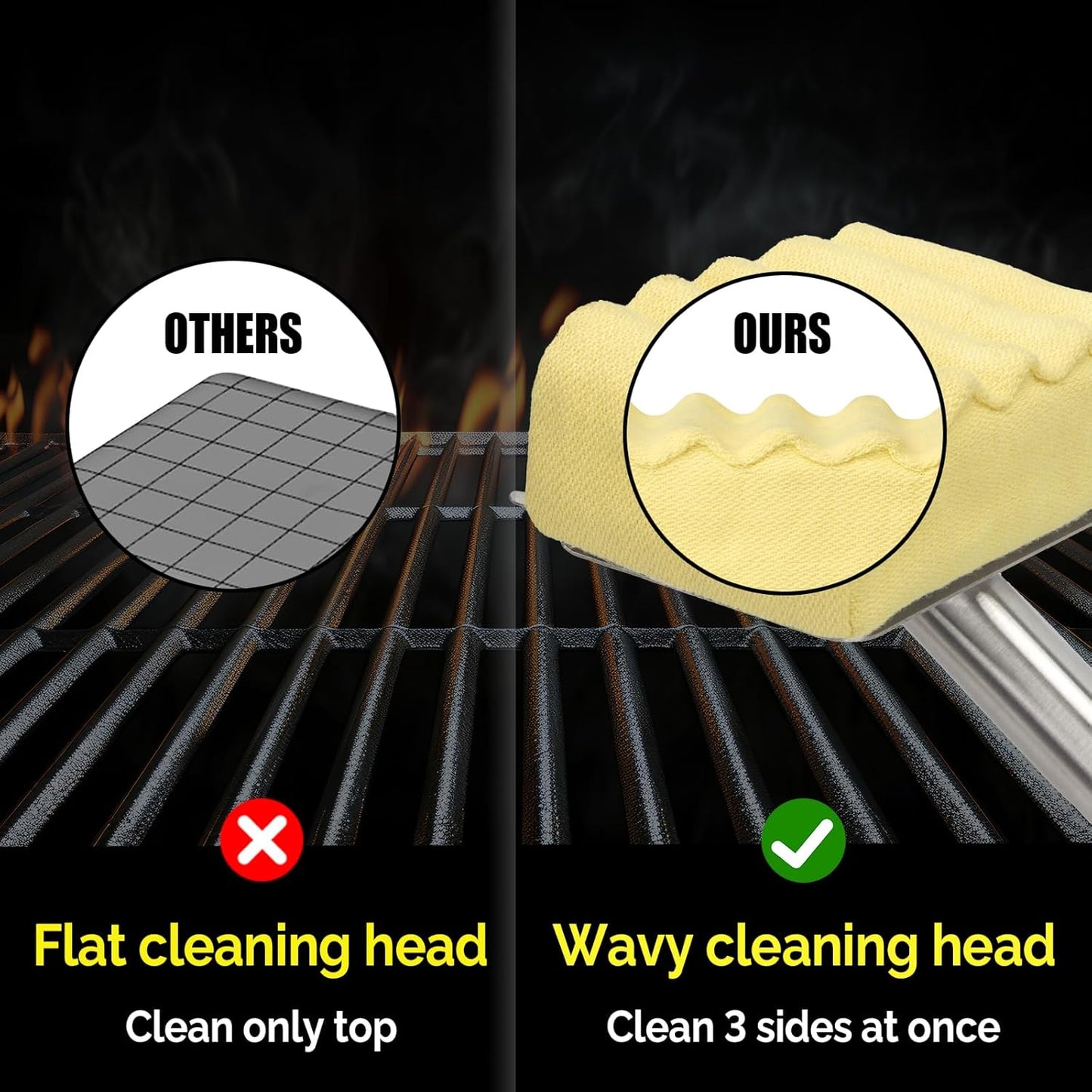 XUDAKAIXIN Grill Brush Bristle Free,Aramid Fiber Wavy Pad Seamless-Fit Cast Iron/Stainless-Steel Grates,BBQ Replaceable Scraper Cleaning Head,Safe Grill Cleaner for Outdoor Grill,Gifts for Men/Dad