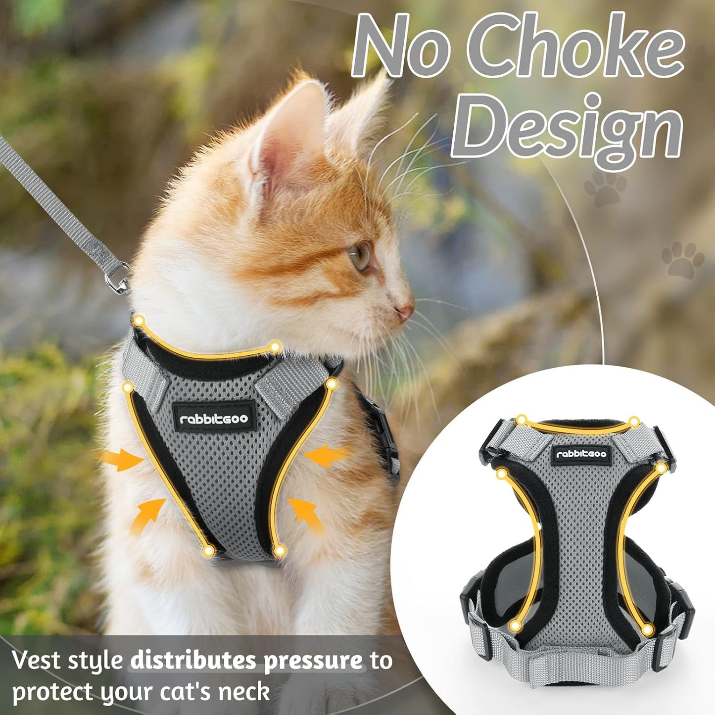 rabbitgoo Cat Harness and Leash for Walking, Escape Proof Soft Adjustable Vest Harnesses for Small Medium Cats, Easy Control Breathable Reflective Strips Jacket, XS, Black
