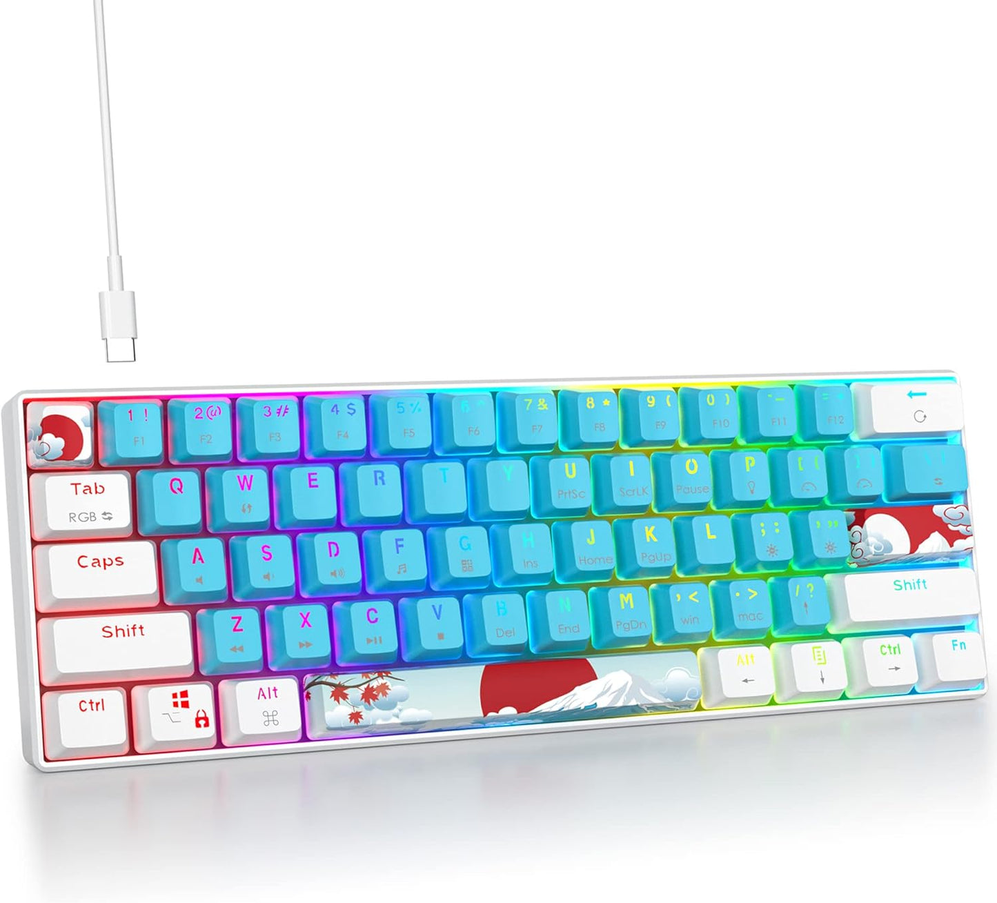 Fogruaden Full Size Mechanical Keyboard, Green Matcha Keyboard, Wired USB 104 Keys RGB Backlit Gaming Keyboard with Number Pad, Red Switches, NKRO Mechanical Keyboard for Windows Laptop PC Gamer