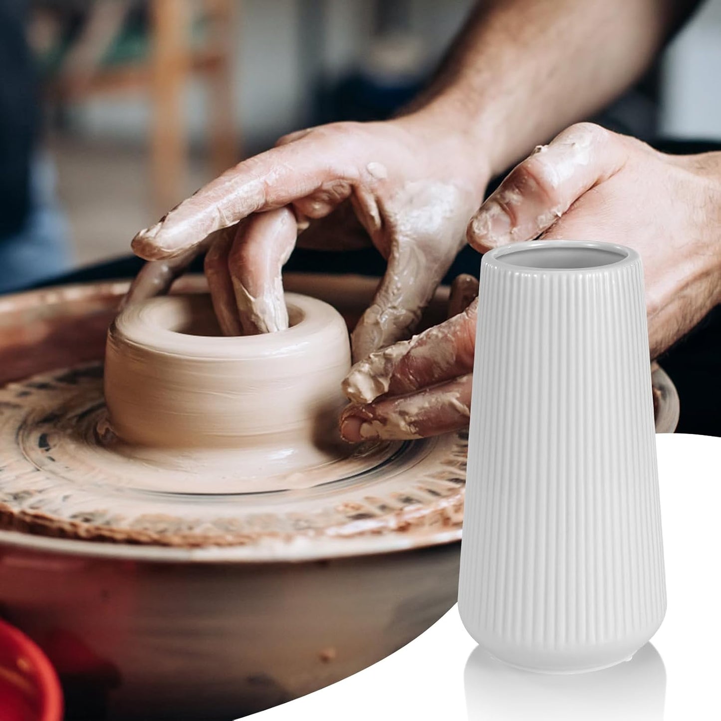 White Ceramic Vase, GUKJOB Small Cute Flower Vase for Pampas Grass, Home, Living Room, Dining Table, Farmhouse, Office Decor, Bedroom, Table, and Kitchen Shelf (White)