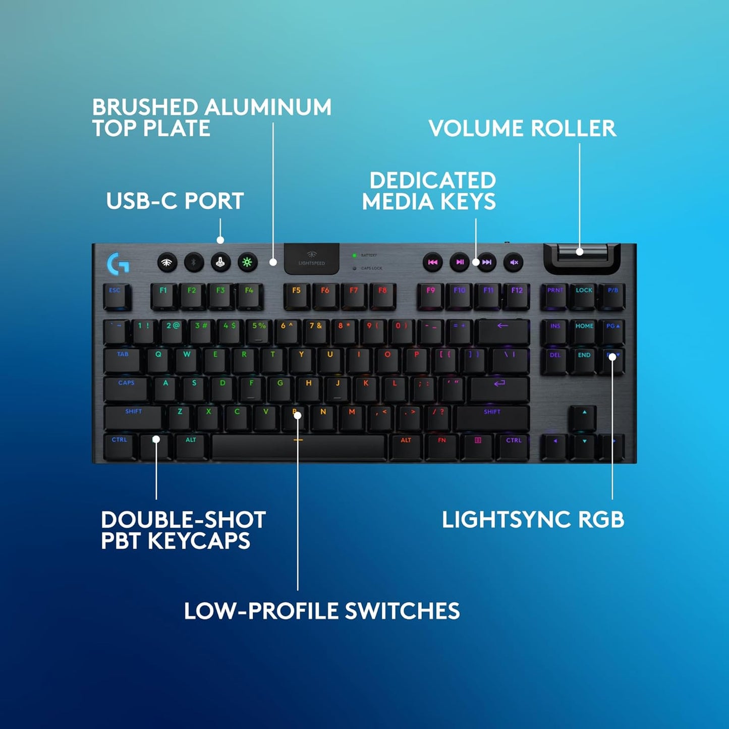 Logitech G915 X Lightspeed TKL Low-Profile Wireless Gaming Keyboard, Double-Shot PBT Keycaps, Fully Programmable Keys, RGB Backlighting, Sleek Aluminum Finishing, GL Brown Tactile - PC/Mac