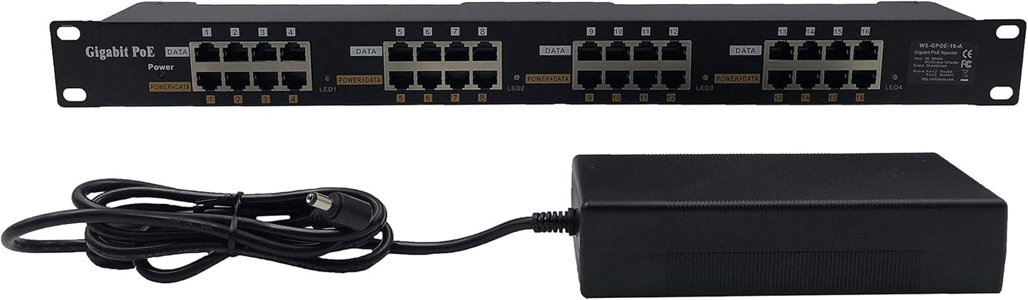 Purilite Select 8-Port Gigabit PoE Injector with 48V Power Supply – 60W Total Output for IP Phones, Cameras & Access Points