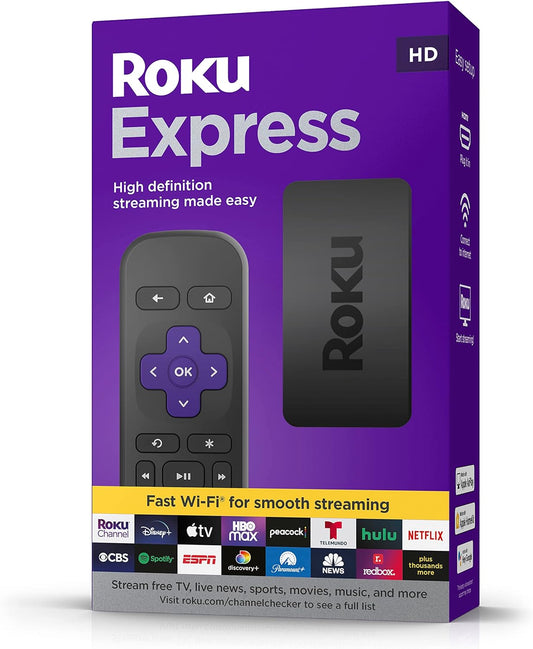 Roku Express | HD Streaming Media Player with Simple Remote and Premium HDMI Cable - PuriLite