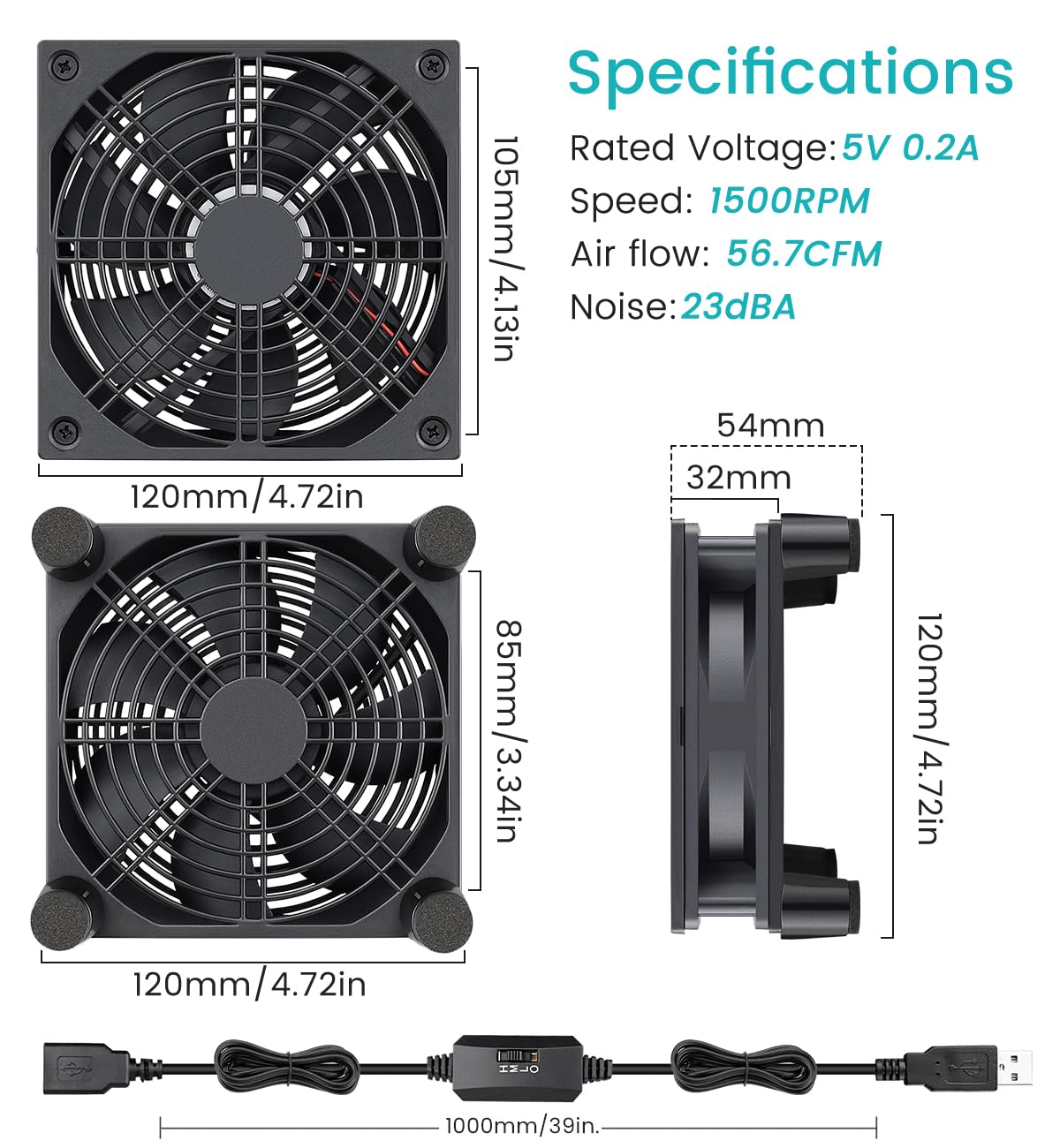 Wathai 140mm x 25mm USB Cooliing Fan 5V with Speed Control for Computer Case Receiver DVR Playstation Xbox PS4 Router Cabinet Cooling