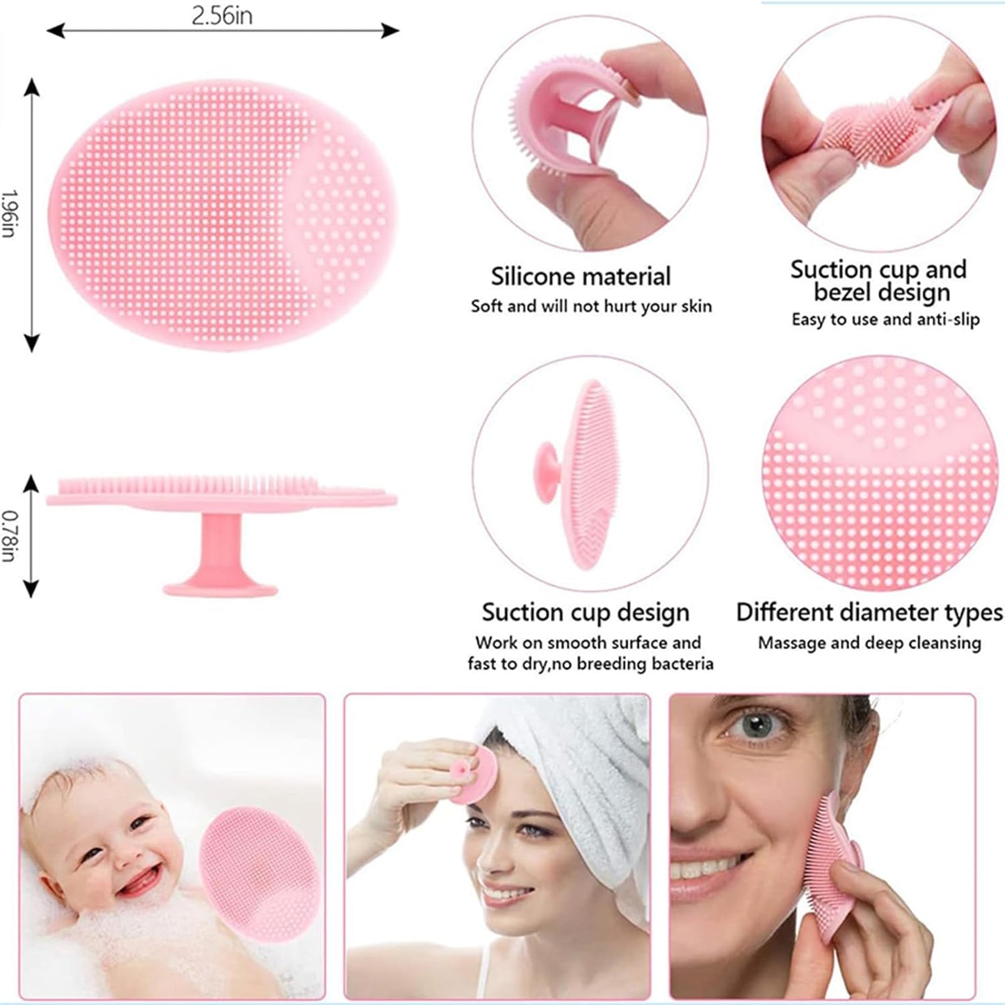 Purilite Select Silicone Face Scrubbers + 2 Exfoliating Lip Brushes + 2 Facial Cleansing Brushes – Gentle Exfoliation & Deep Cleansing Set