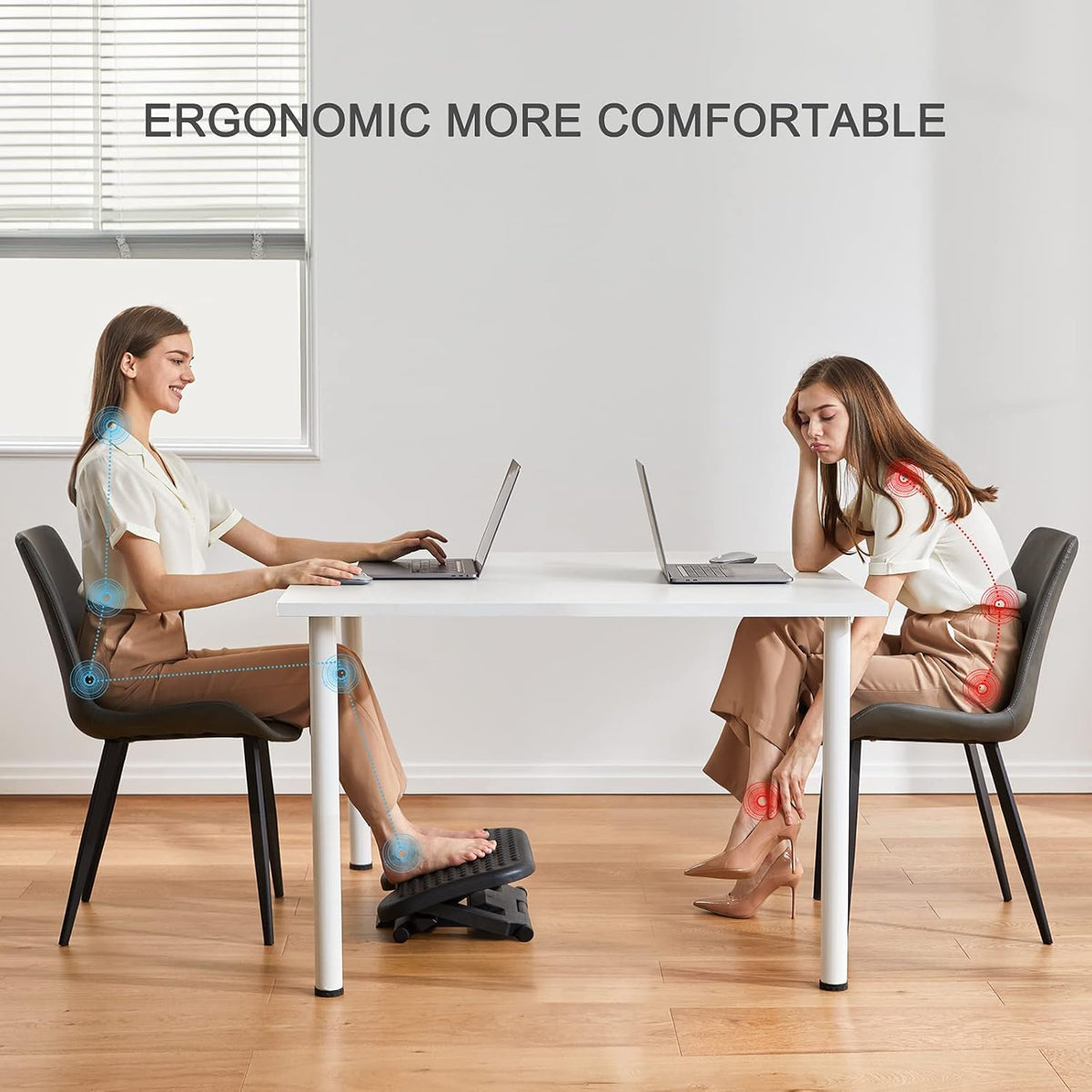 HUANUO Adjustable Footrest Under Desk - Ergonomic Foot Rest with 3 Height Position - 30 Degree Tilt Angle Adjustment for Home, Office, Non-Skid Massage Surface Texture Improves Comfort