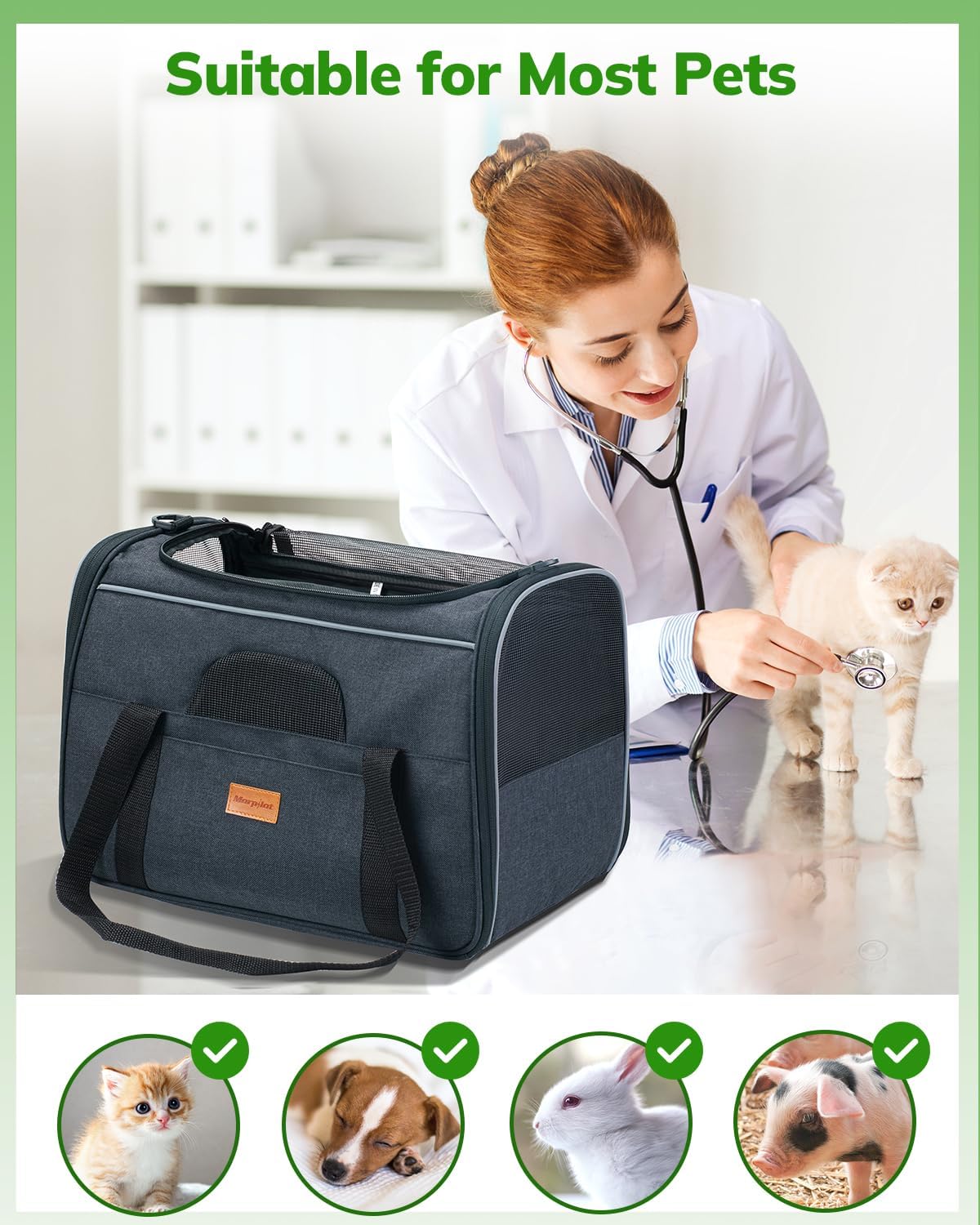 Morpilot Cat Carrier Soft - Portable Pet Carrier for Small or Medium Cats, Dogs and Puppy up to 14lbs, Airline Approved Dog Carrier with Safety Buckle - (Dark Gray)