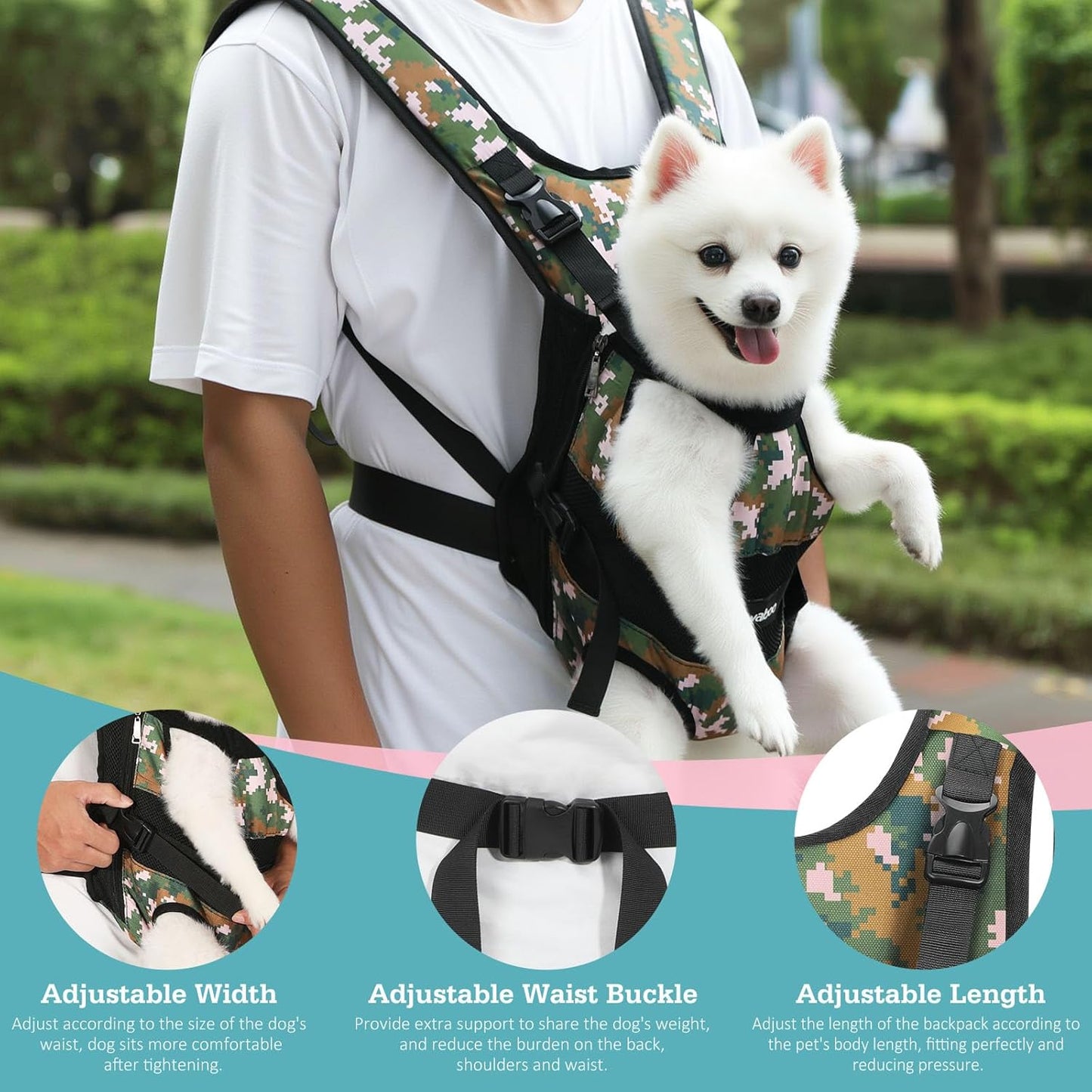 Pawaboo Pet Carrier Backpack, Adjustable Pet Front Cat Dog Carrier Backpack Travel Bag, Legs Out, Easy-Fit for Traveling Hiking Camping for Small Medium Dogs Cats Puppies, Medium, Black