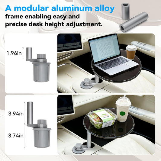 Car Laptop Desk | 360° Rotating Wooden Car Tray Table with Adjustable Cup Holder Base for Work & Dining