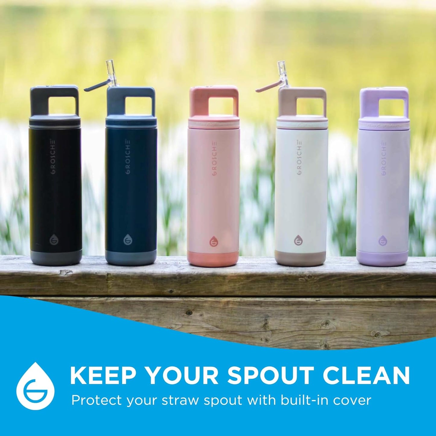 GROSCHE Alpine Flip 'N Sip 16oz Insulated Water Bottle - Stainless Steel, Leakproof Flask with Straw - Perfect for Gym, Travel, Sports & Outdoor Use, Canadian Brand! - 16 fl. oz, Scuba Blue