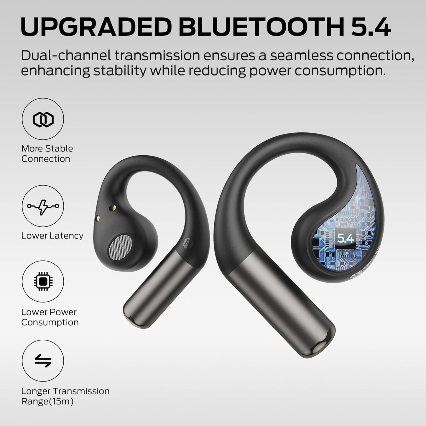 Monster Open Ear AC335 Headphones, Bluetooth 5.4 Wireless Headphones with Stereo Sound, 24H Playback, Crystal Clear Calls, Stylish Rotating Case with Lanyard, Sweat Resistant Open Ear Wireless Earbuds