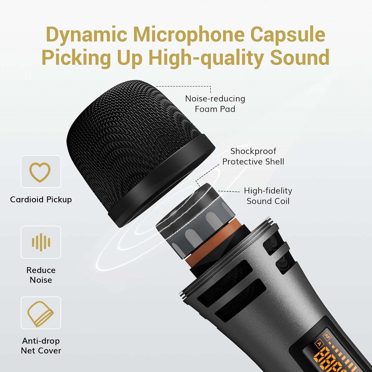 TONOR Wireless Microphones, UHF Dual Karaoke Microphone System, Microfonos Inalambricos with Rechargeable Receiver, Cordless Dynamic Mic for Singing, Wedding, DJ, Party, Speech TW320 Grey