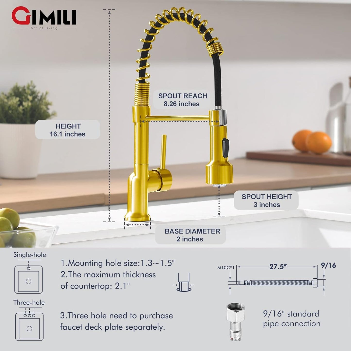 GIMILI Matte Black Kitchen Faucet with LED Light,Single Hole Spring Kitchen Sink Faucet with Pull Down Sprayer