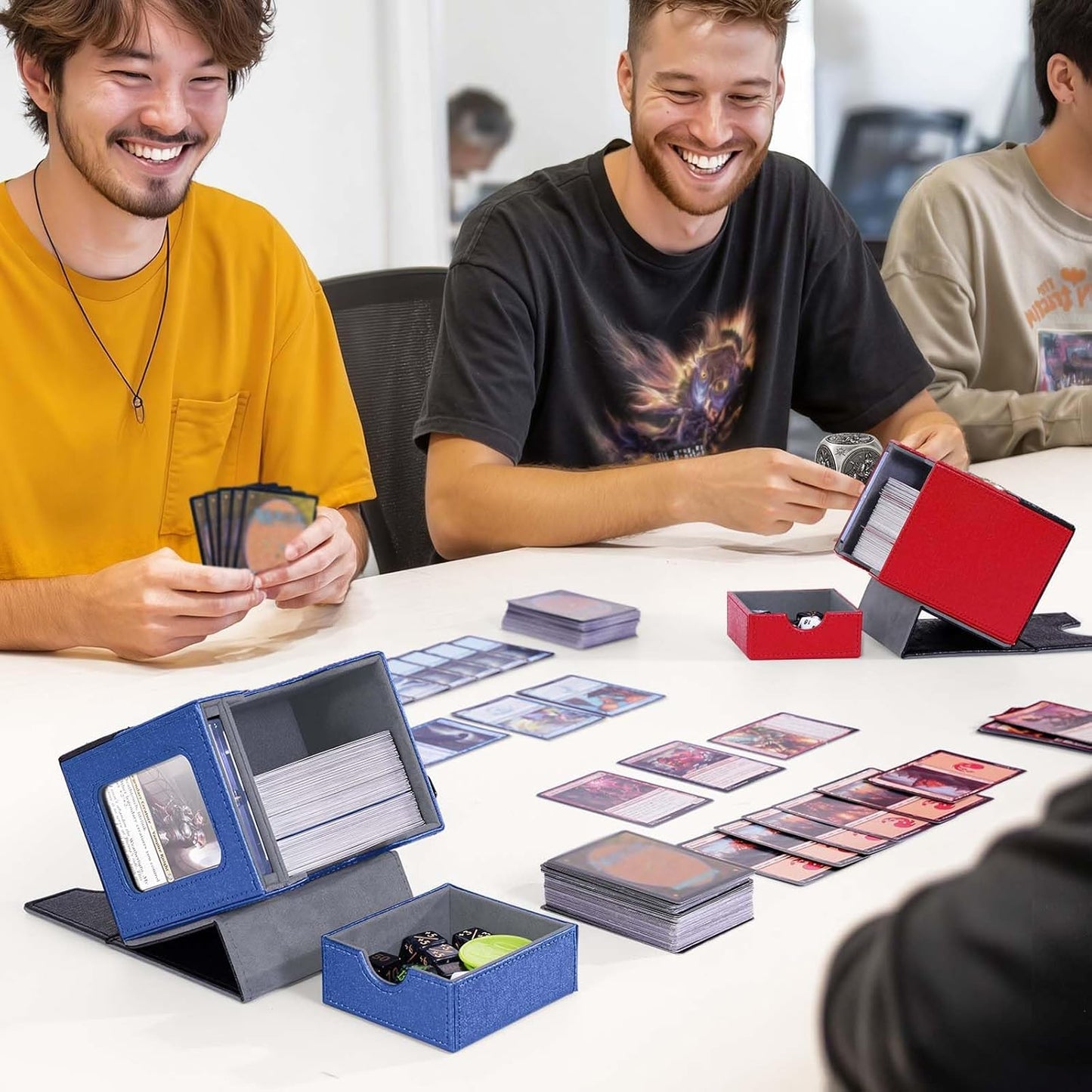 Kabinka Commander Deck Box for MTG with Metal Emblem, Card Deck Box with Dice Tray, Hold 100 Double-Sleeved Cards for TCG/PTCG, Cards Storage Case, 35PT Magnetic Card Holder (Black& Purple, Lotus)