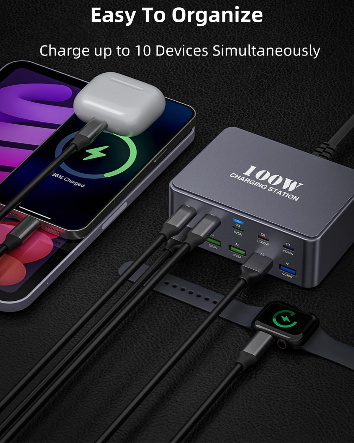 FOSION USB C Charging Station 330W, USB C Charger Charging Hub 10 Power Port for Multiple Devices with PD 100W 65W 30W QC3.0 18W Fast Charging Power Stock Station for iPhone 15, iPad Air/Pro, Galaxy