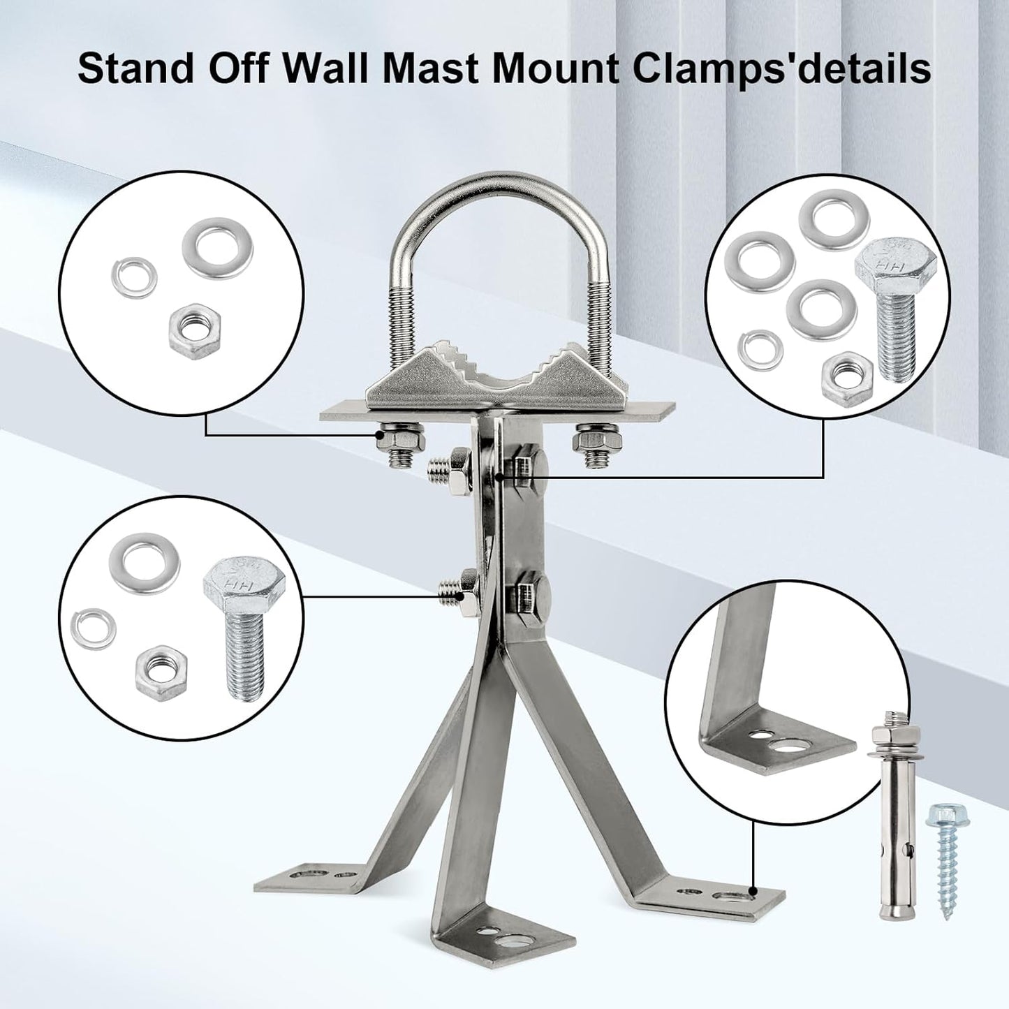 XRDS-RF 16 Inch Heavy-Duty Wall Mount Stand Off Mast for TV Antenna - Windproof Mounting Bracket (2-Leg + 2-Leg)