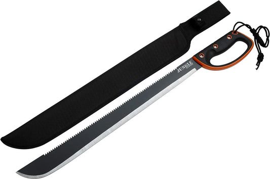 Master Cutlery JM-024L Jungle Master 28-Inch Black Machete, Black Handle with Orange Rim - PuriLite